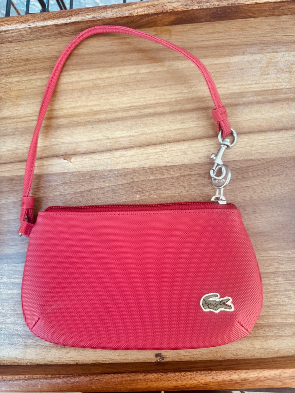 Lacoste Classic Red Canvas Wristlet Pouch Minimalist Clutch 7.5 x 4.5” - Picture 4 of 8